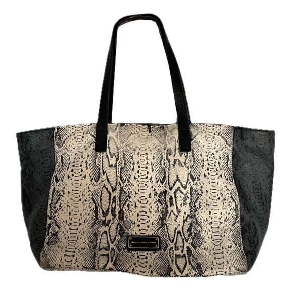 Marc Jacobs Leather Shoulder Bag Python Print Tote Black - Picture 8 of 12